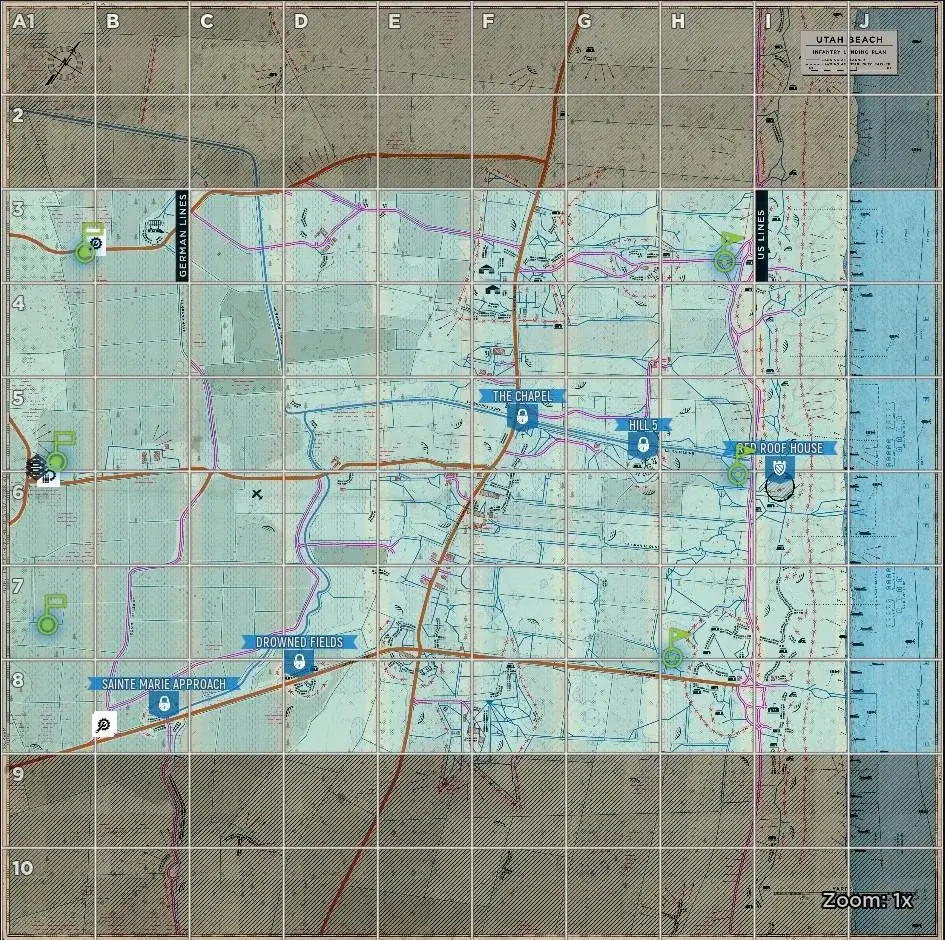 Utah Beach Allies Default Garrisons map image